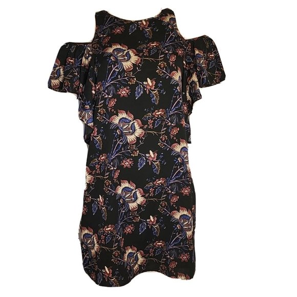 Free Press Clothing Dress Womens S Small Black Blue Purple Floral Cold Shoulder - Picture 1 of 6